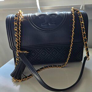 Tory Burch Tory Burch Navy Blue Quilted Leather Fleming Shoulder Bag